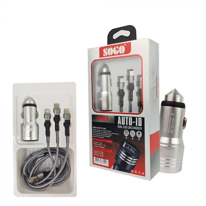 Sogo Car Mobile Charger 3 in 1 With 2 USB Ports