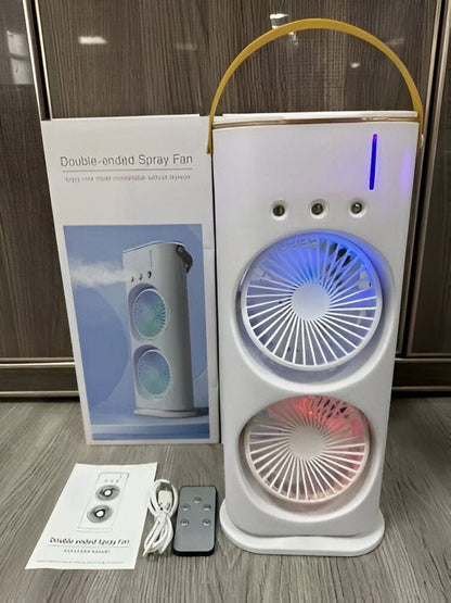 Rechargeable Automatic Rotating Dual Double Spray Mist Fan with Lightening Effects