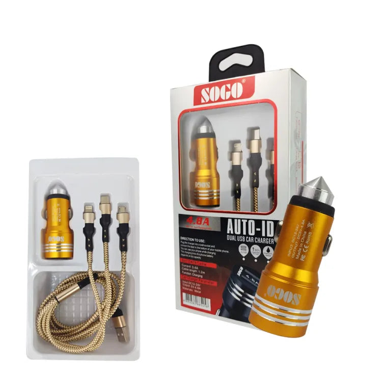 Sogo Car Mobile Charger 3 in 1 With 2 USB Ports